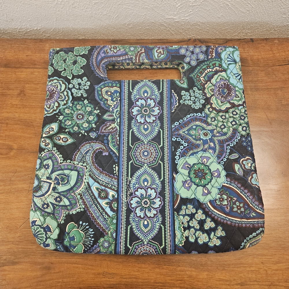 Vera Bradley Purse Blue Rhapsody '09 Holiday Tote Bag Green Purple Paisley *Read
